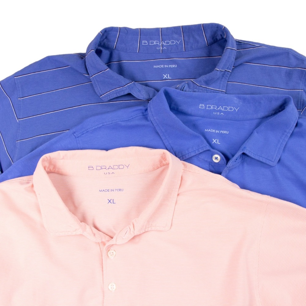 Lot of 3 B. Draddy Mens XL Pima Soft Stretch Cotton Short Sleeve Polo Golf Shirt
